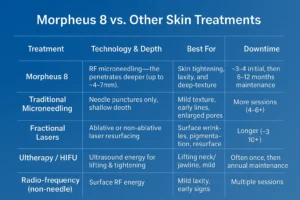 How Often Can I have Morpheus 8? 2 Table to show benefits of Morpheus 8 Stoulton compared to other skin treatments
